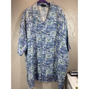 Greg Norman Linen Blend Mens Button Down Hawaiian Tropical Island Shirt Size XXL